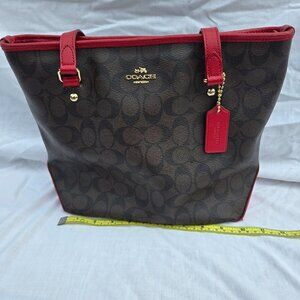 COACH Signature BROWN 1941 RED Canvas Leather CITY TOTE SHOULDER BAG